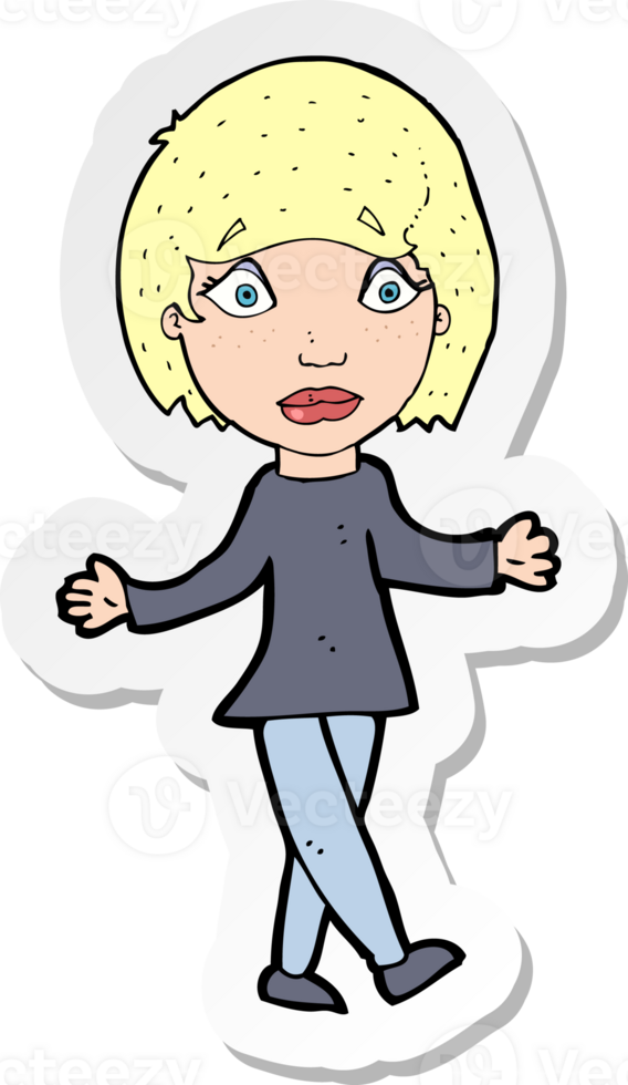 sticker of a cartoon suprised woman png