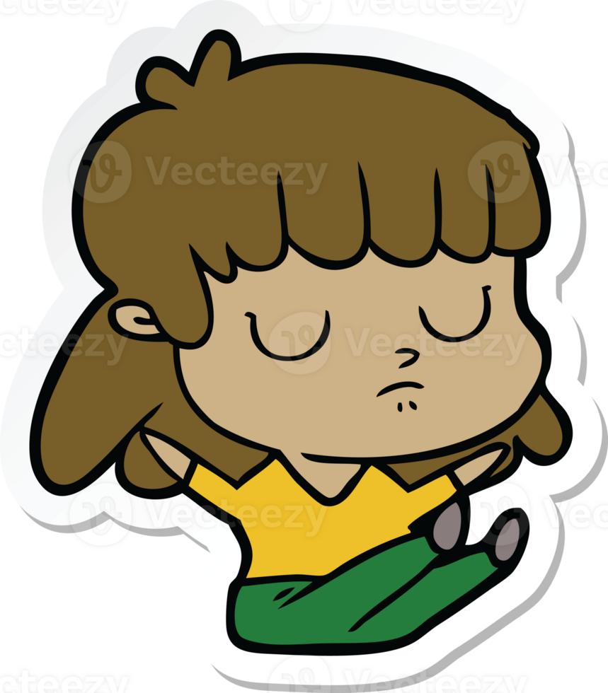 sticker of a cartoon indifferent woman sitting png