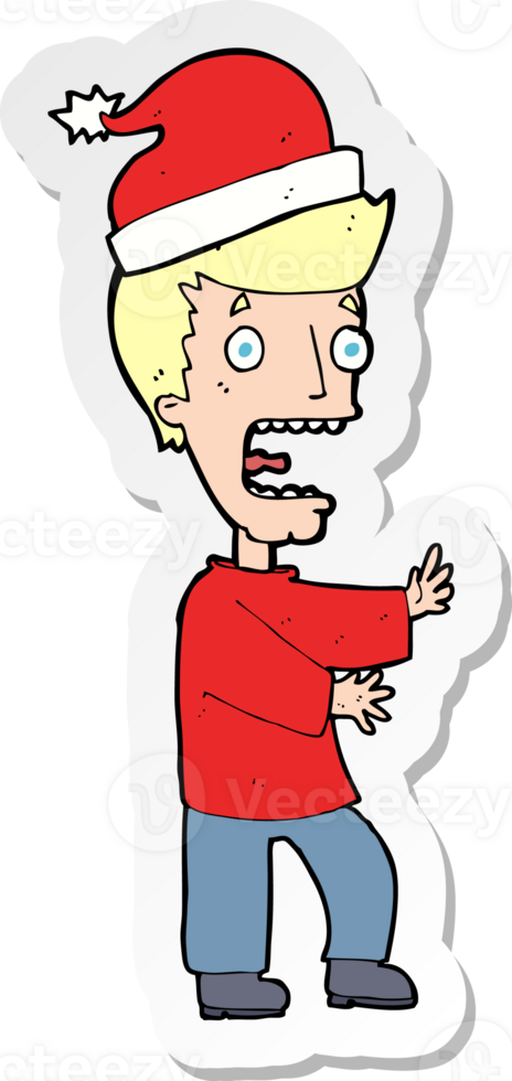 sticker of a cartoon man ready for christmas png