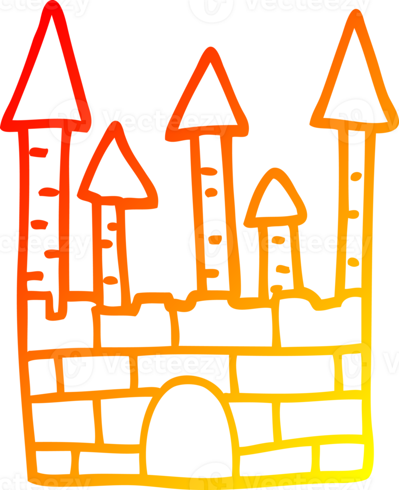 warm gradient line drawing of a cartoon traditional castle png