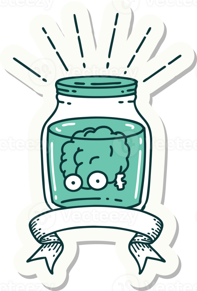 sticker of a tattoo style brain in jar png