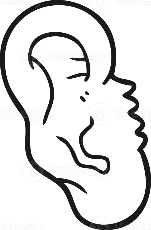 hand drawn black and white cartoon human ear png