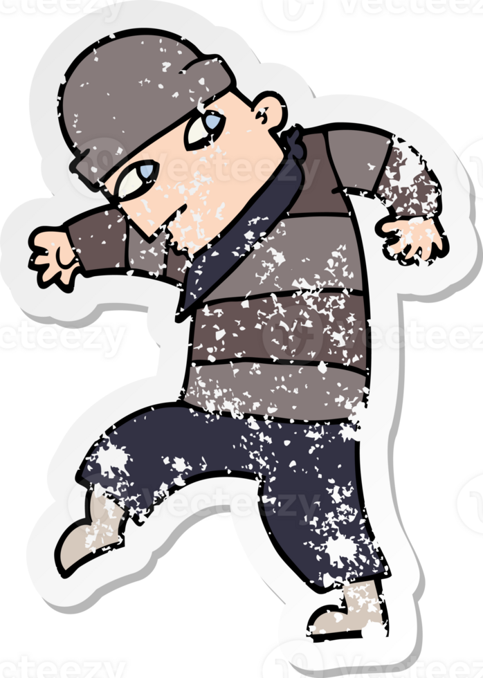 distressed sticker of a cartoon sneaking thief png