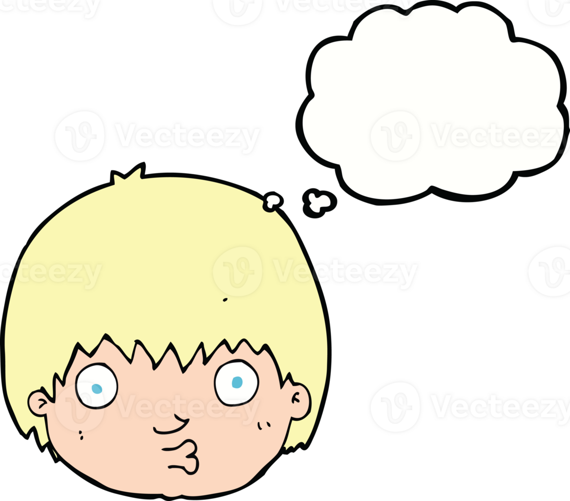 cartoon curious boy with thought bubble png