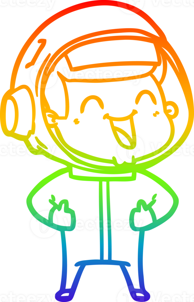 rainbow gradient line drawing of a happy cartoon astronaut png