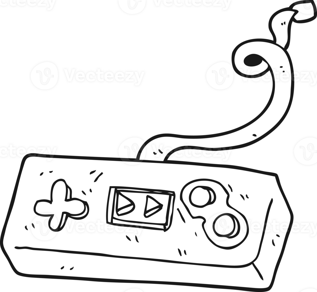 hand drawn black and white cartoon game controller png