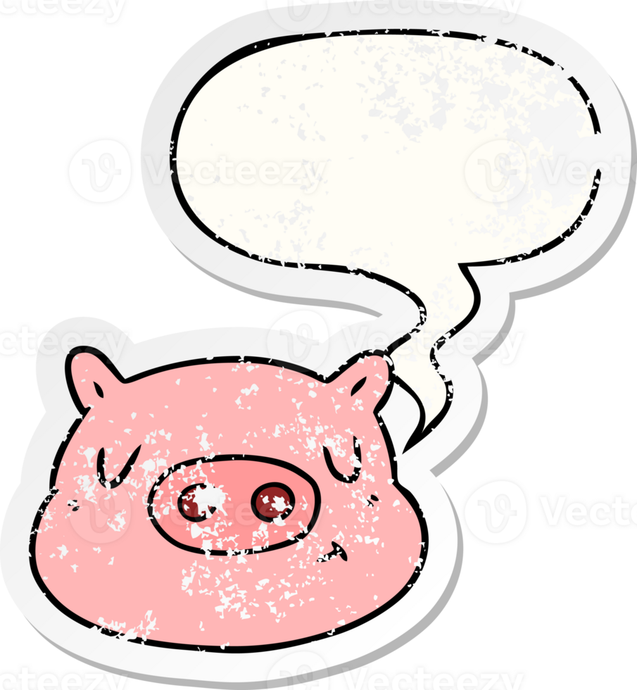 cartoon pig face with speech bubble distressed distressed old sticker png
