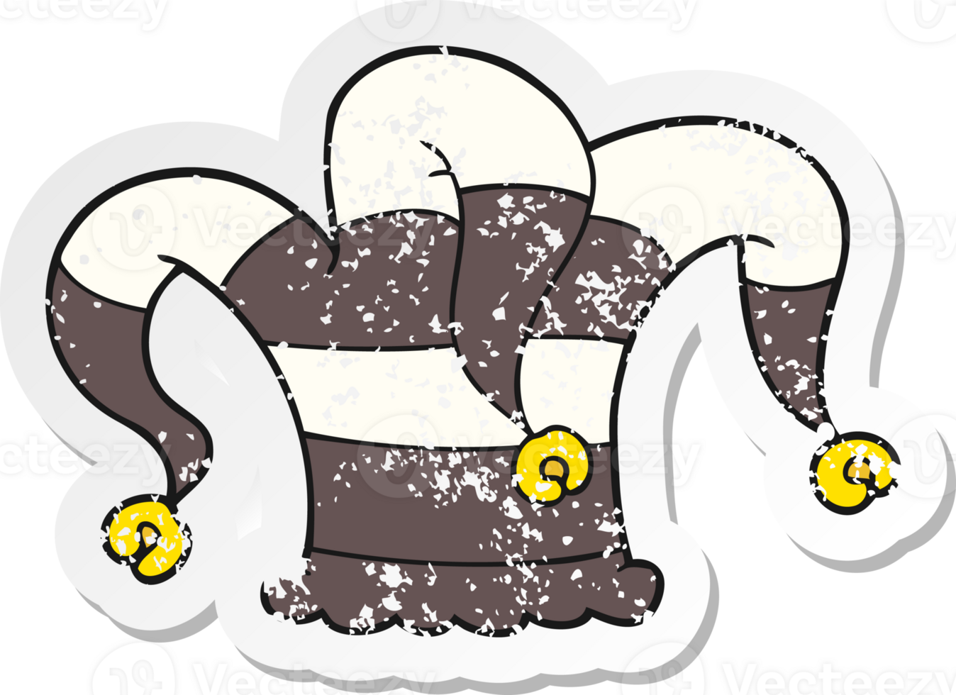retro distressed sticker of a cartoon jester hat png