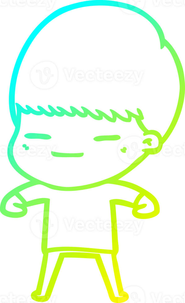 cold gradient line drawing of a cartoon smug boy png