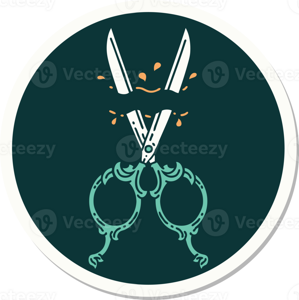 sticker of tattoo in traditional style of barber scissors png