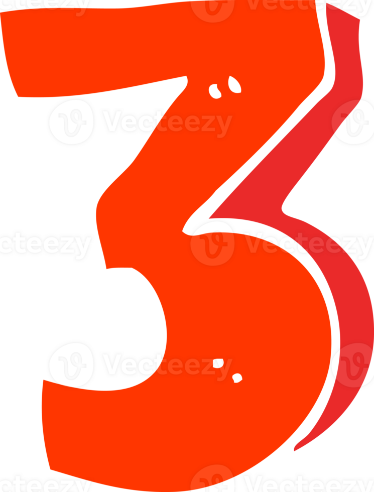 flat color illustration cartoon number three png