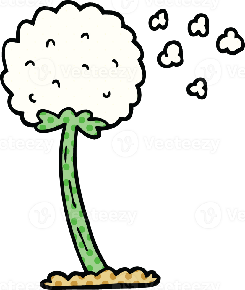 comic book style cartoon dandelion blowing in wind png