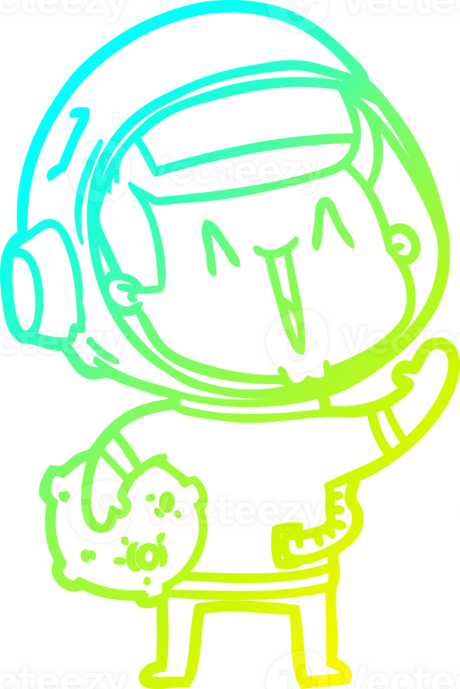 cold gradient line drawing of a happy cartoon astronaut with moon rock png