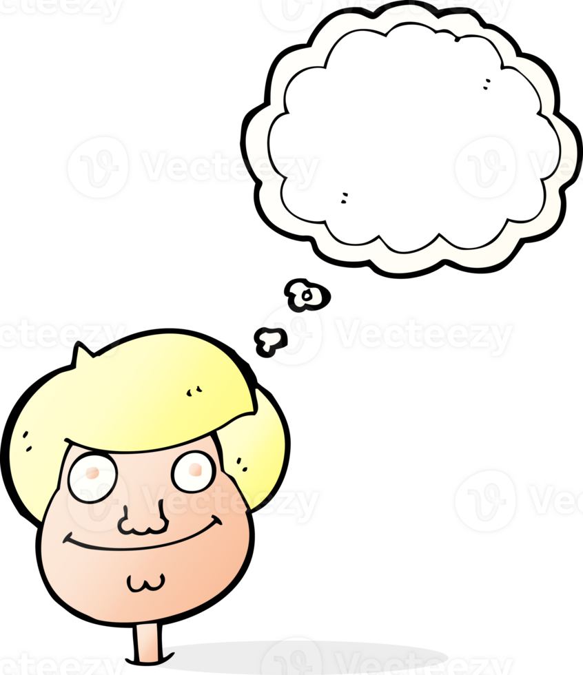 cartoon happy boy's face with thought bubble png