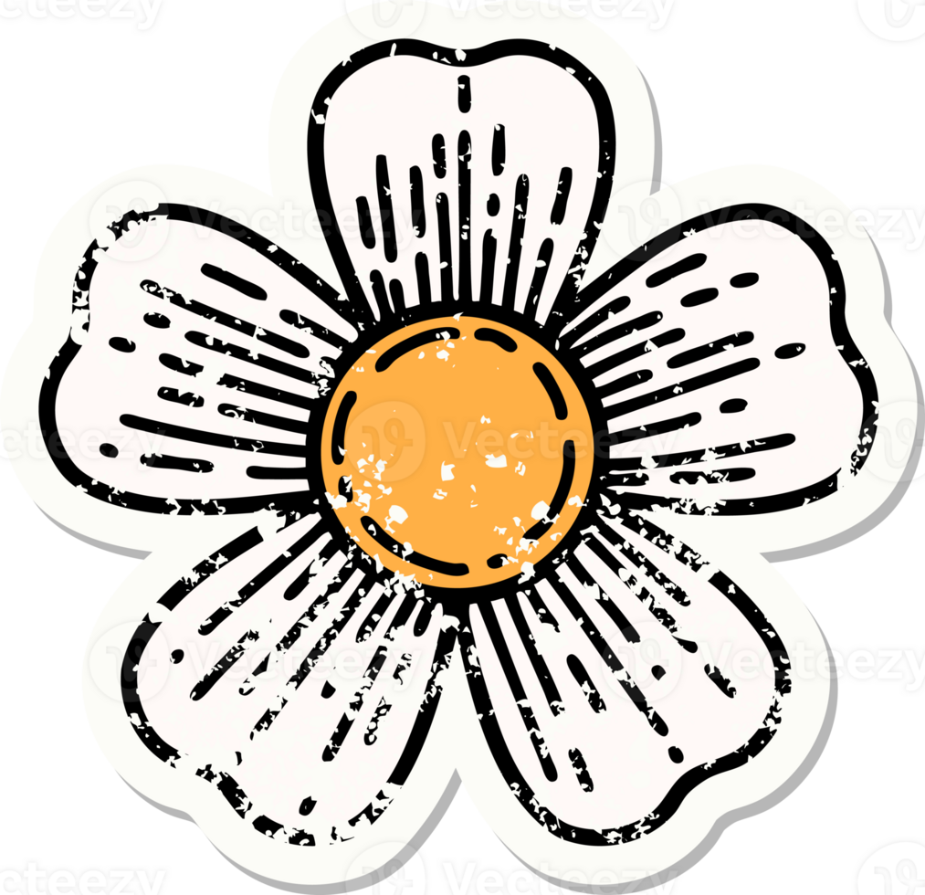distressed sticker tattoo in traditional style of a flower png