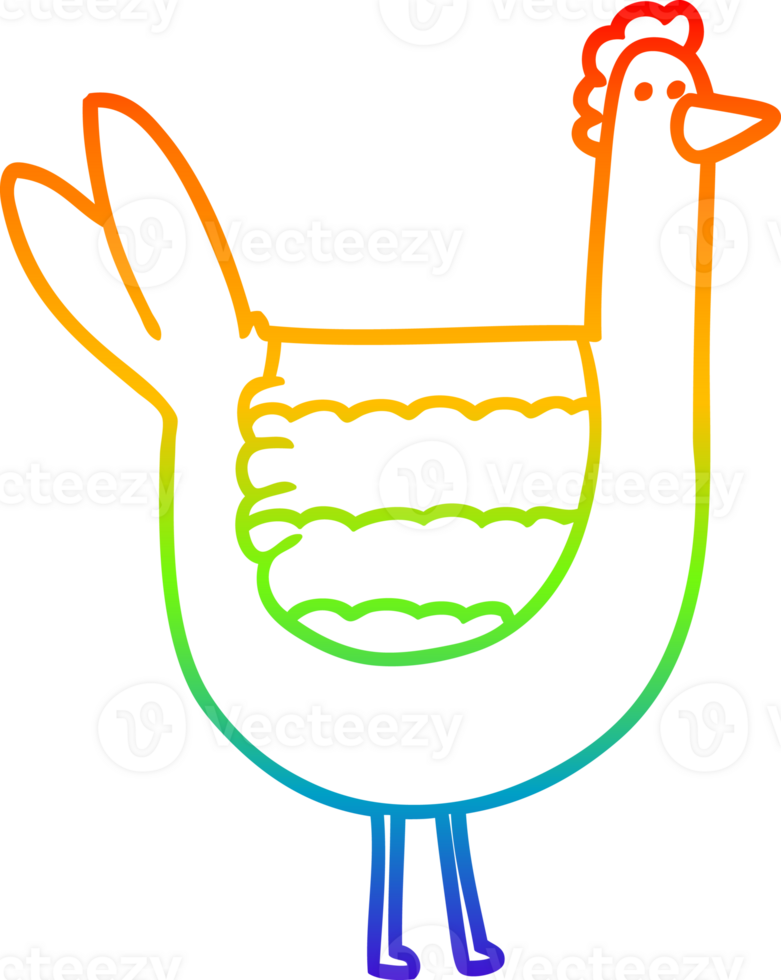rainbow gradient line drawing of a cartoon chicken png