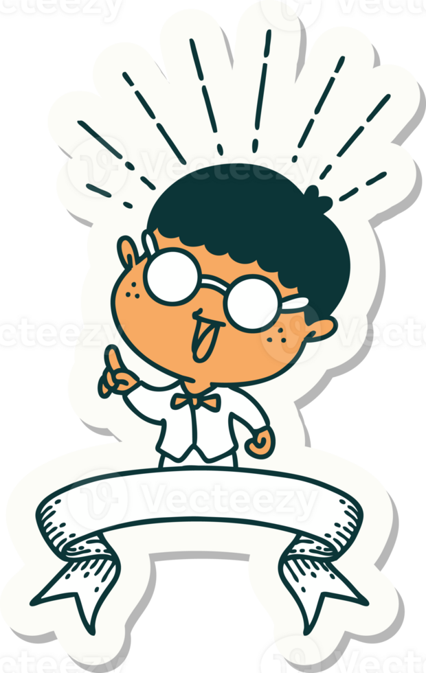 sticker of a tattoo style man with genius idea png