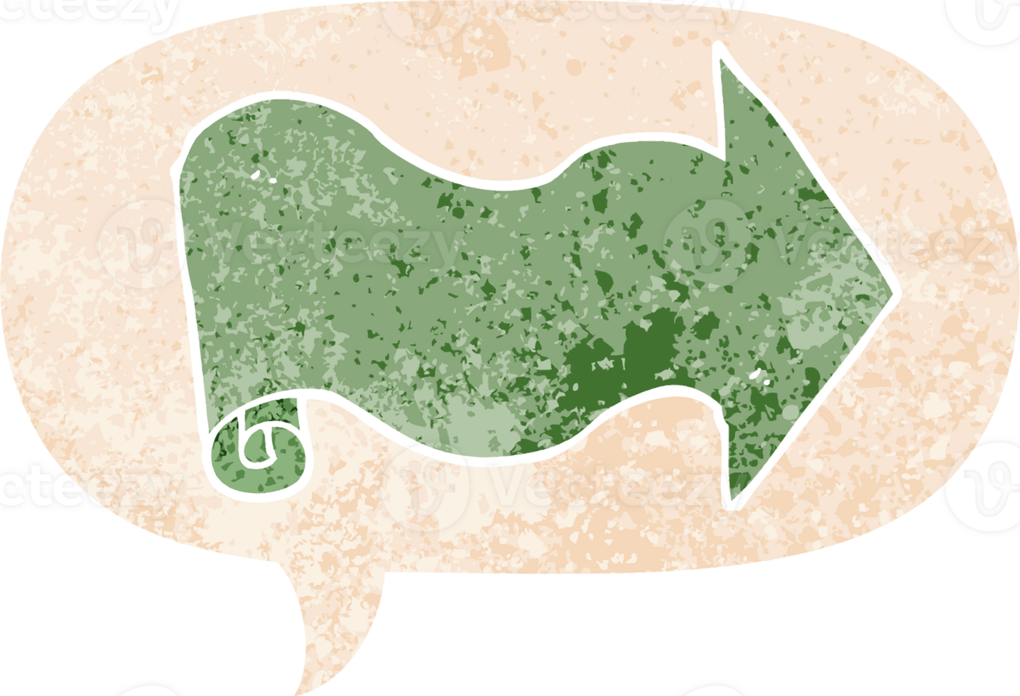 cartoon arrow with speech bubble in grunge distressed retro textured style png