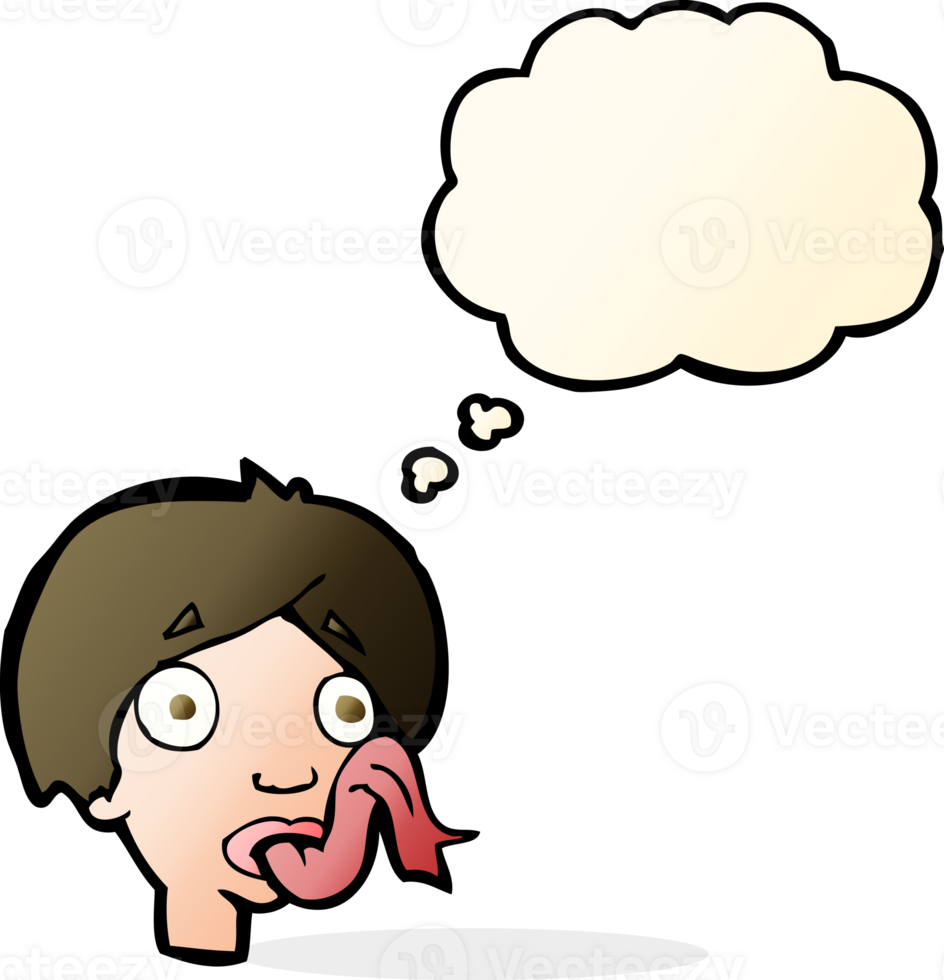 cartoon head sticking out tongue with thought bubble png