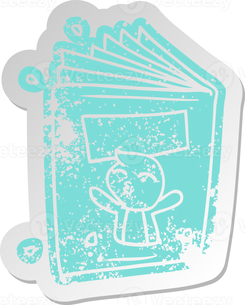 distressed old cartoon sticker of a magazine png