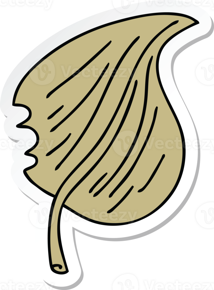 sticker of a quirky hand drawn cartoon munched leaf png