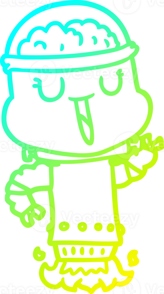 cold gradient line drawing of a happy cartoon robot flying png