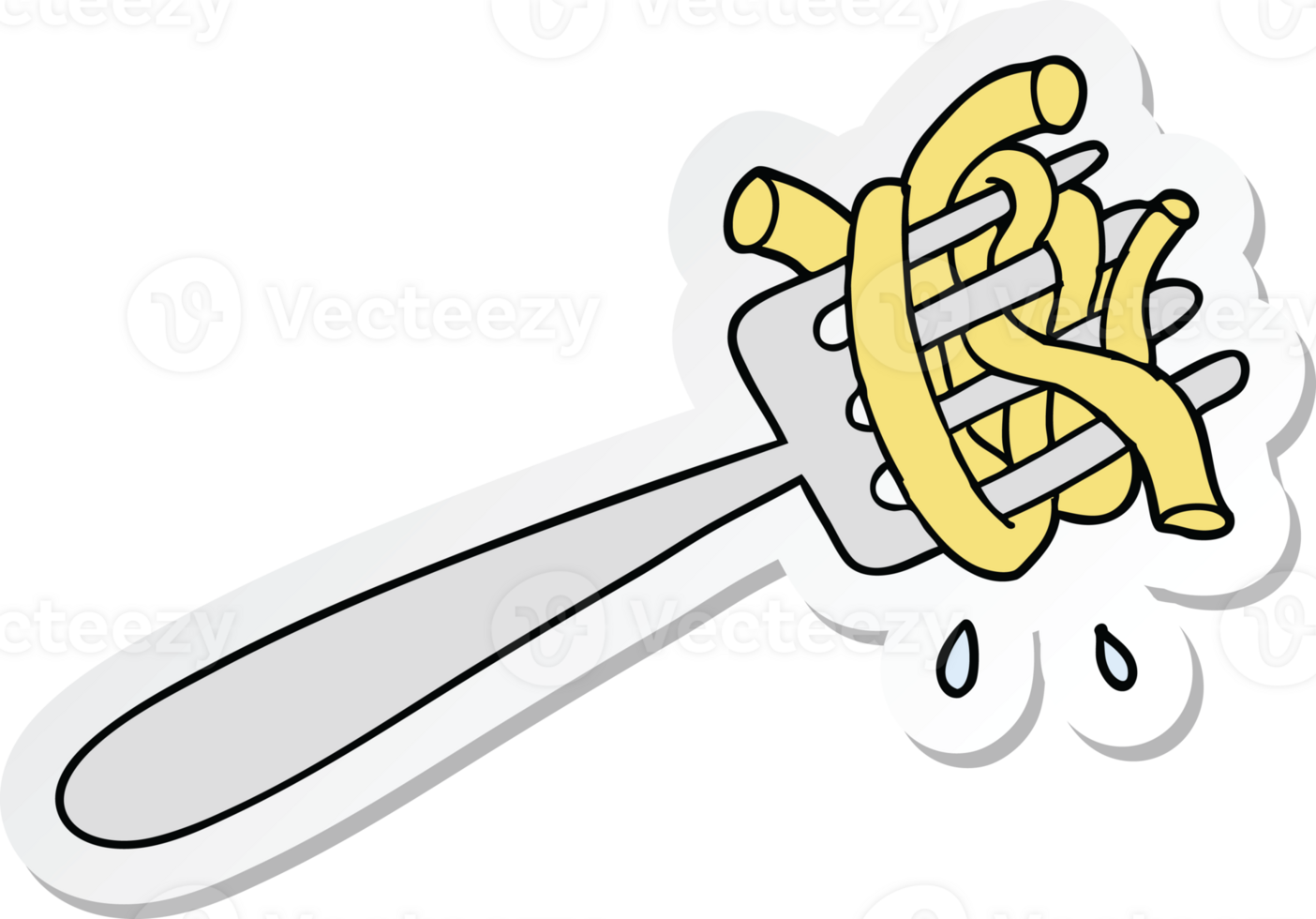 sticker of a cartoon spaghetti on fork png