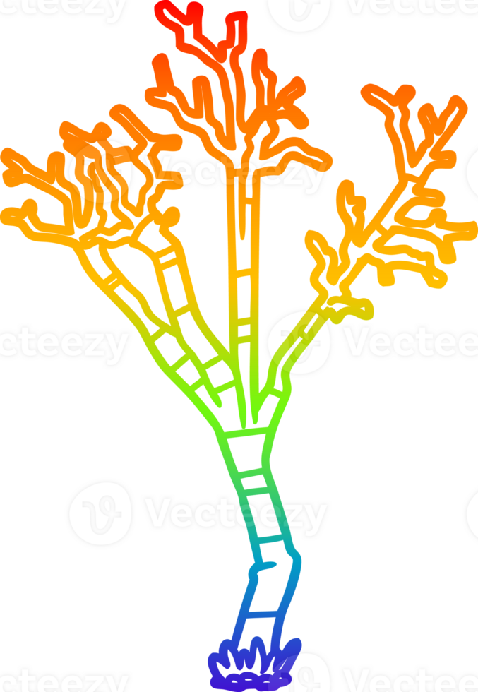 rainbow gradient line drawing of a cartoon winter tree png
