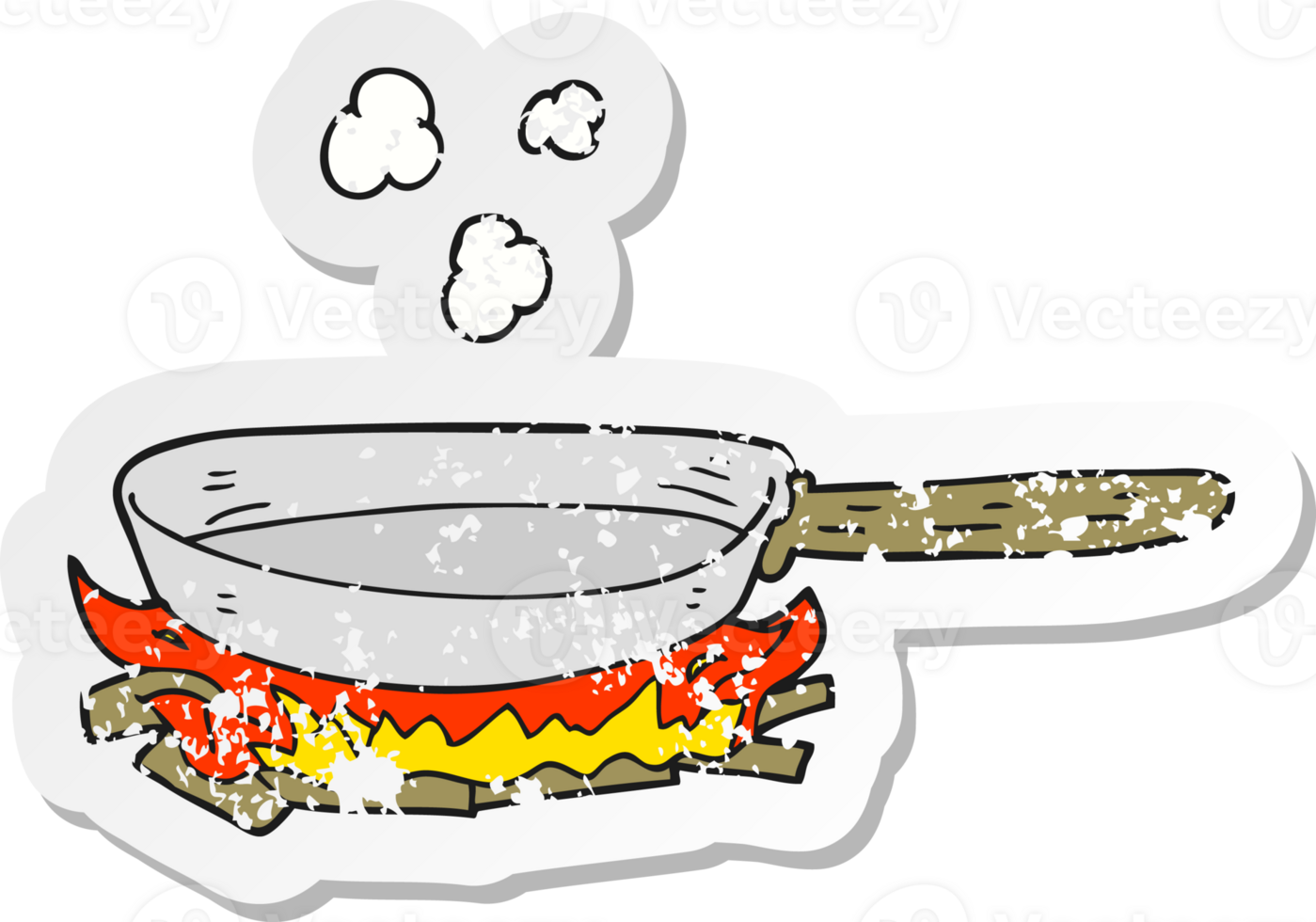 retro distressed sticker of a cartoon frying pan on fire png