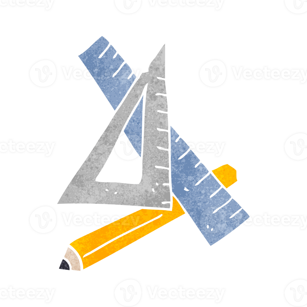 hand retro cartoon pencil and ruler png