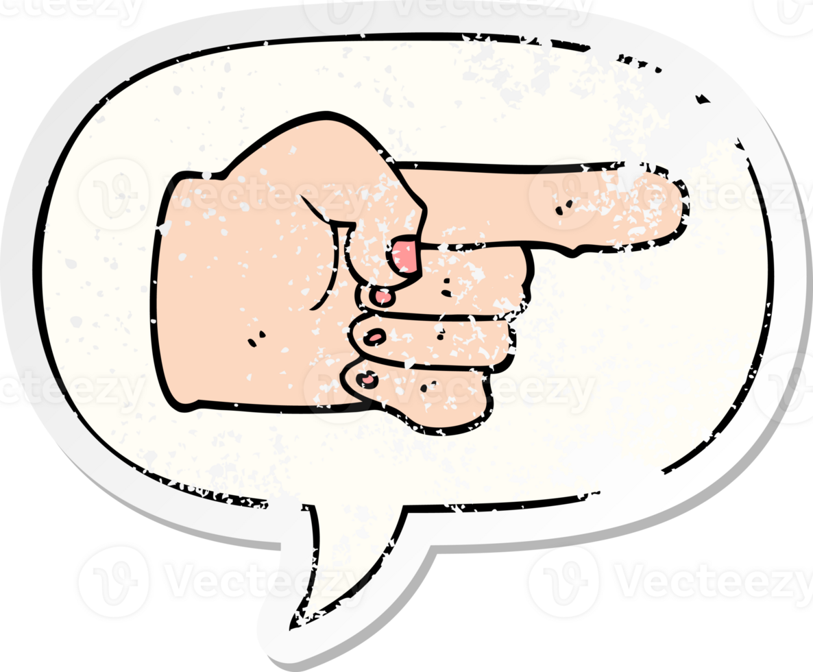 cartoon pointing hand with speech bubble distressed distressed old sticker png