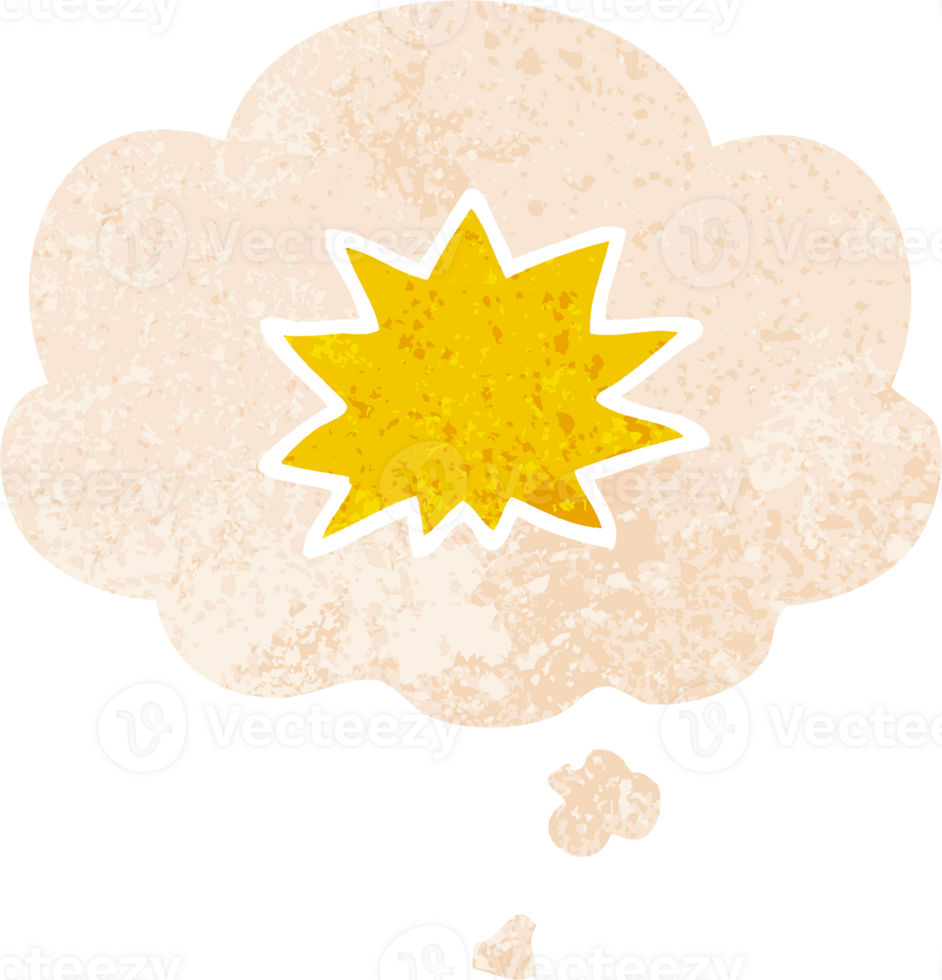 cartoon explosion with thought bubble in grunge distressed retro textured style png