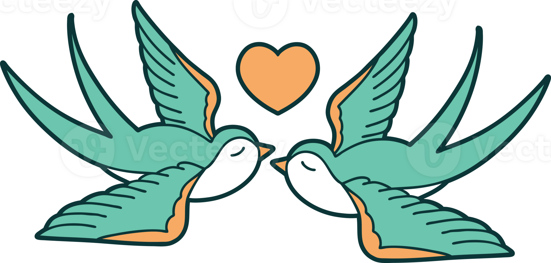 iconic tattoo style image of swallows and a heart png