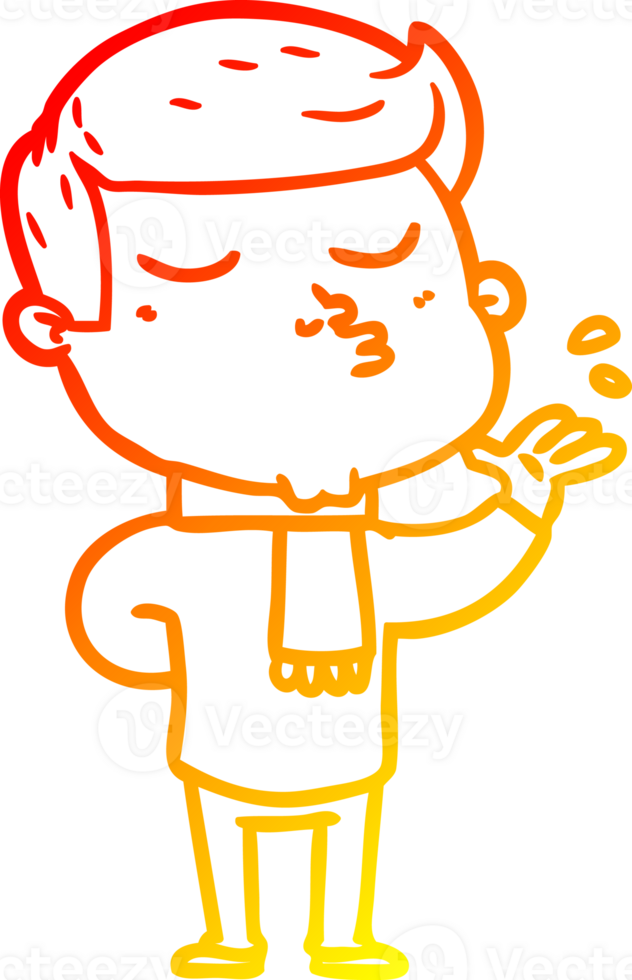 warm gradient line drawing of a cartoon model guy pouting png