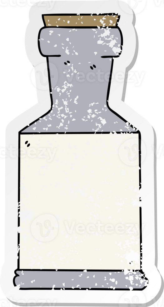 distressed sticker of a quirky hand drawn cartoon potion bottle png