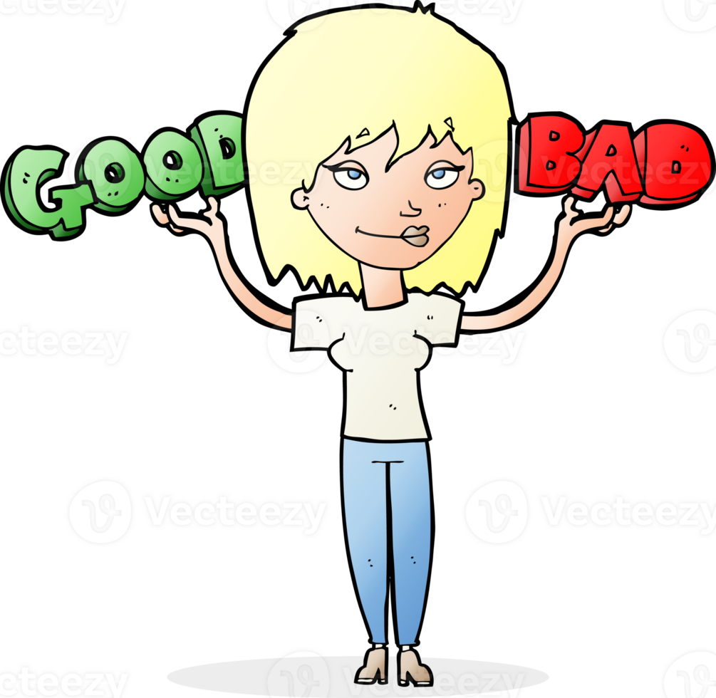 cartoon woman weighing up options png