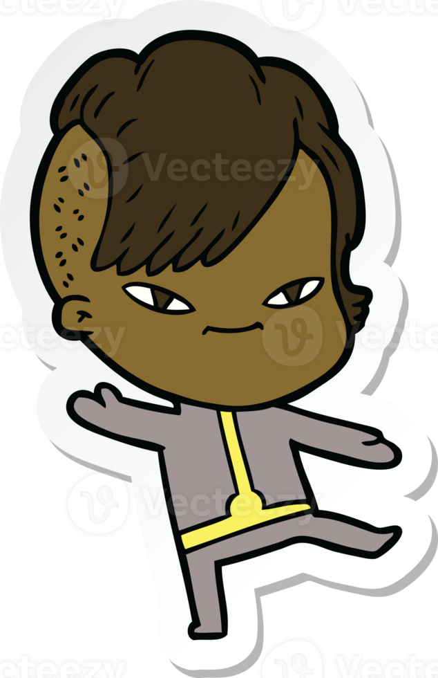 sticker of a cute cartoon girl with hipster haircut png