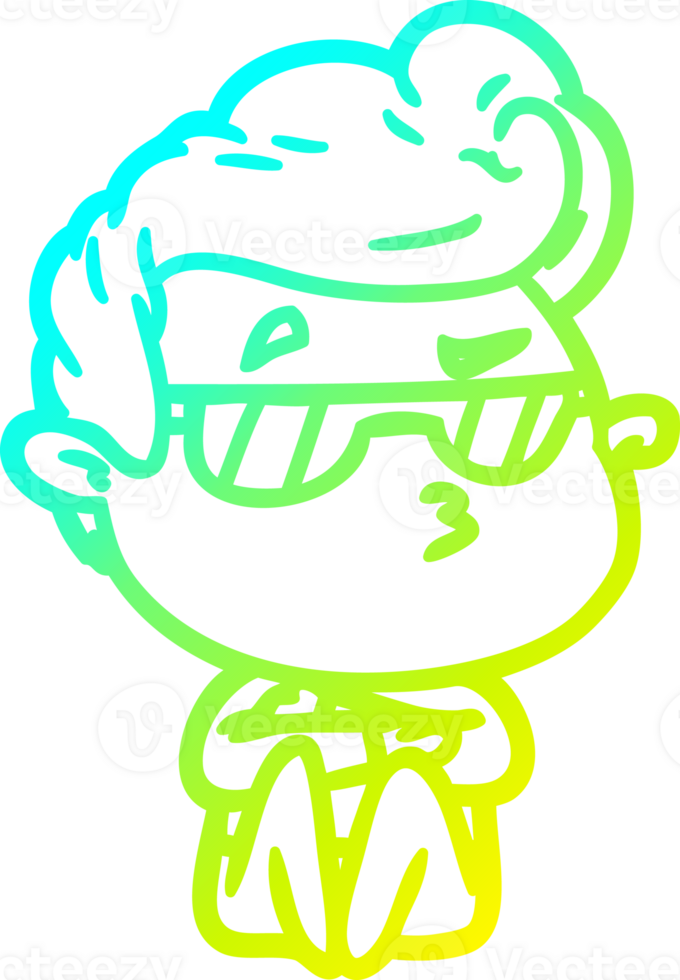 cold gradient line drawing of a cartoon cool guy png