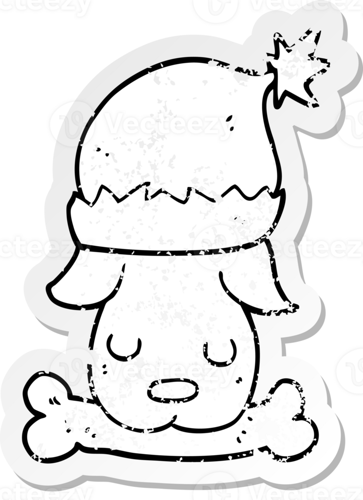 distressed sticker of a cartoon christmas dog with bone png