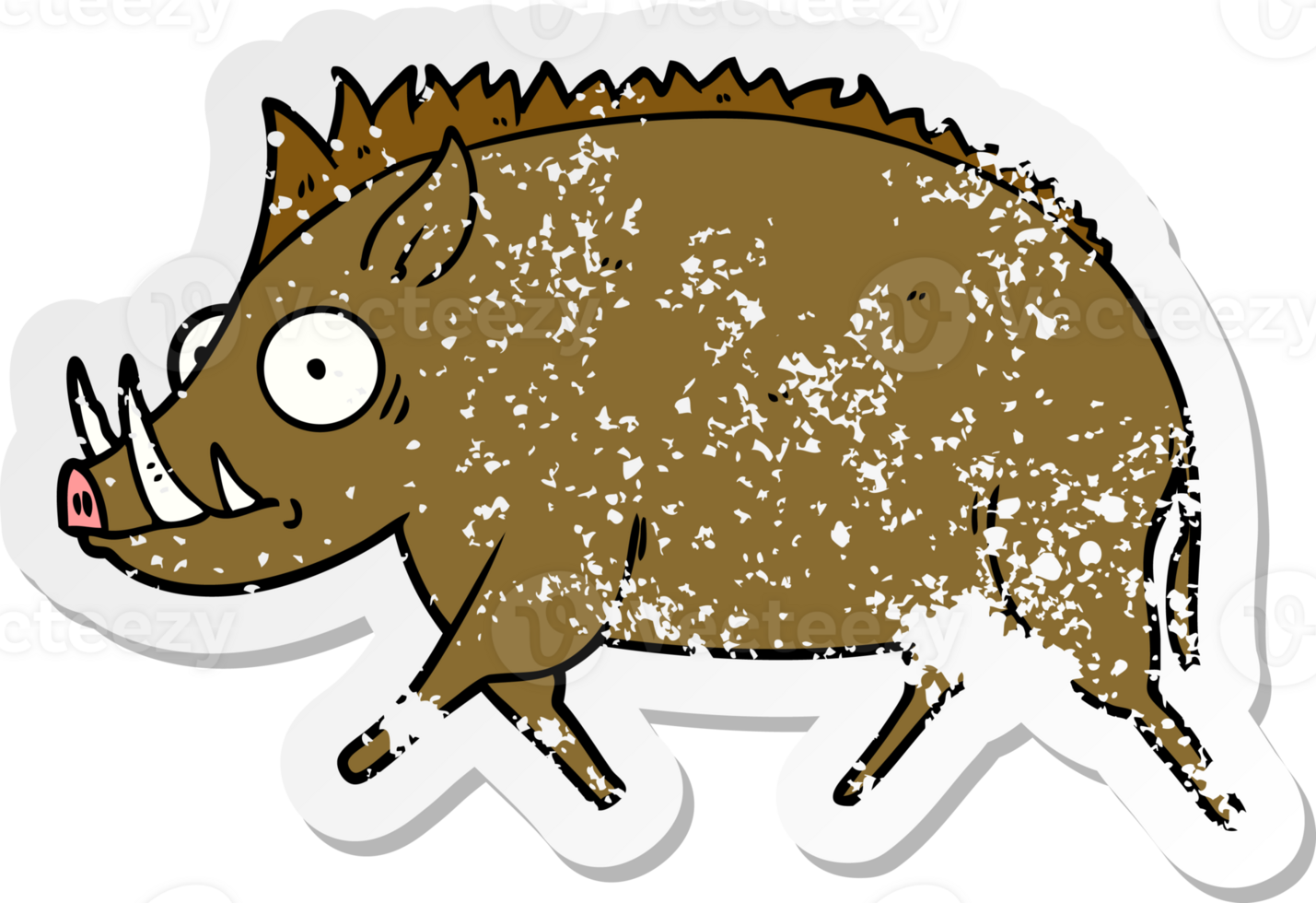 distressed sticker of a cartoon wild boar png