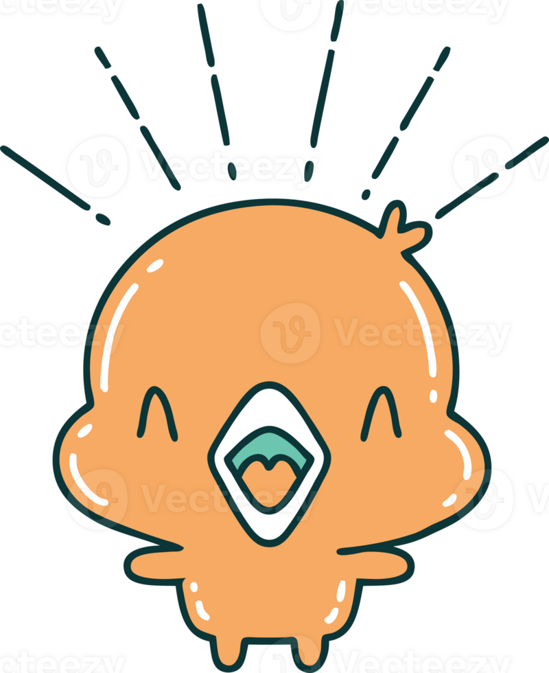 illustration of a traditional tattoo style singing chick png