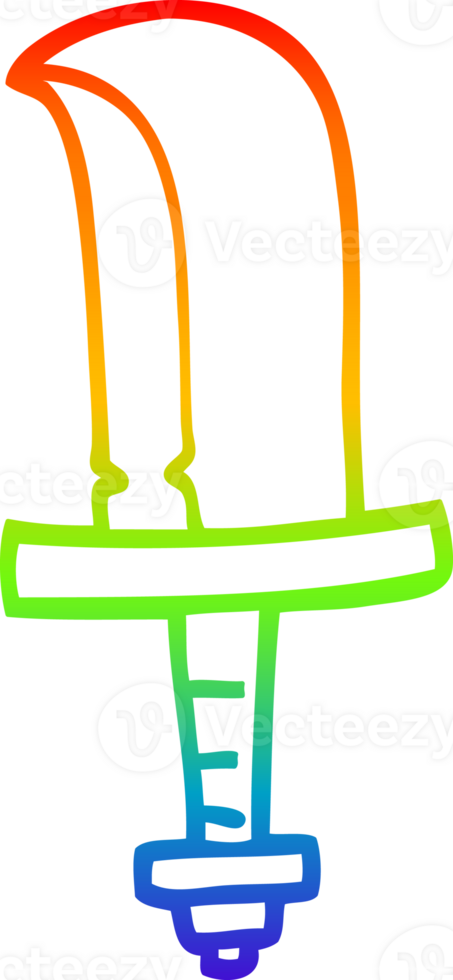 rainbow gradient line drawing of a cartoon old dagger png
