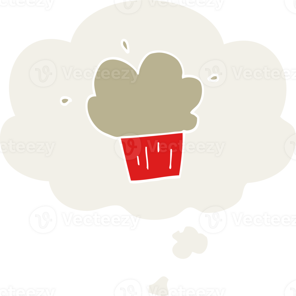 cartoon muffin with thought bubble in retro style png