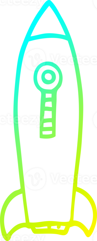 cold gradient line drawing of a cartoon space rocket png