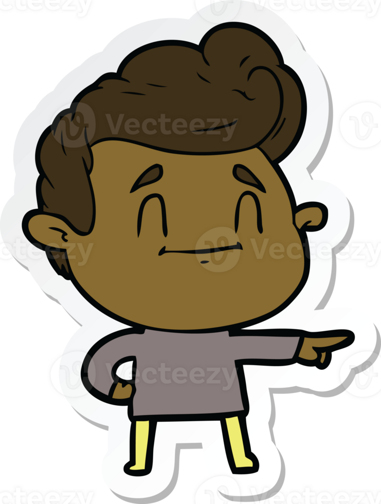 sticker of a happy cartoon man pointing png