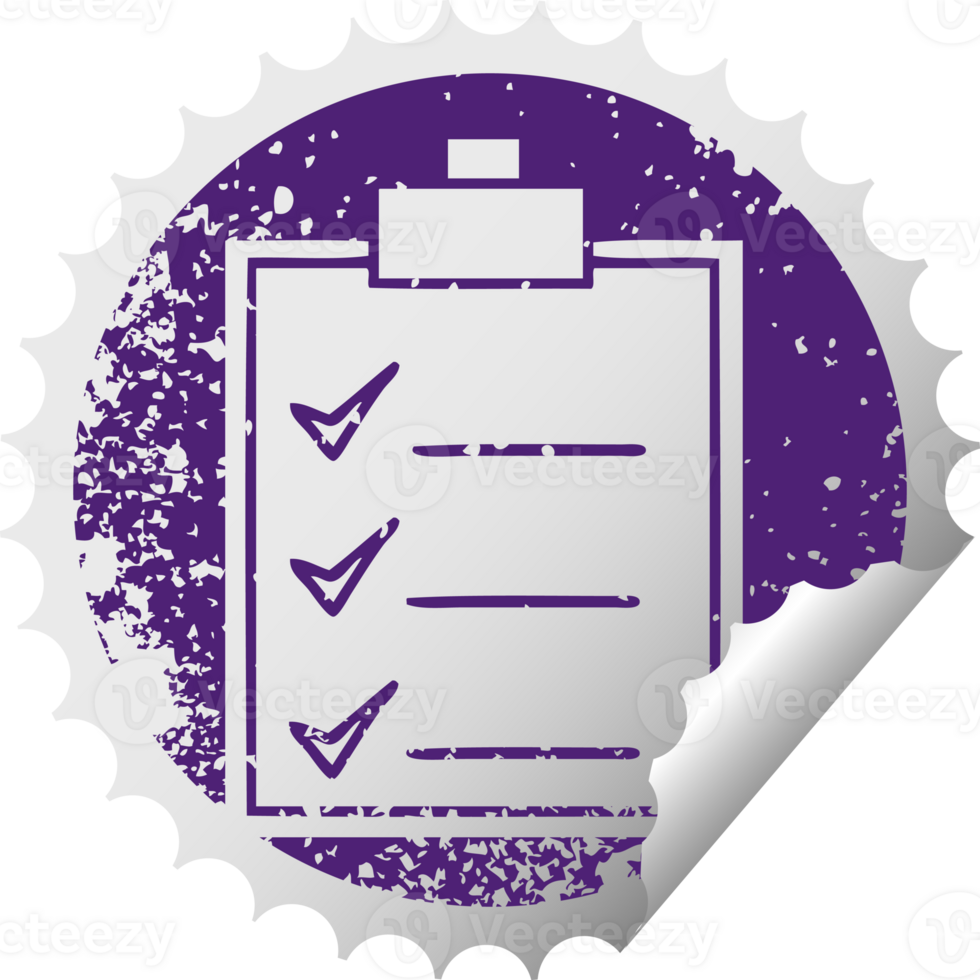 distressed circular peeling sticker symbol of a check list png