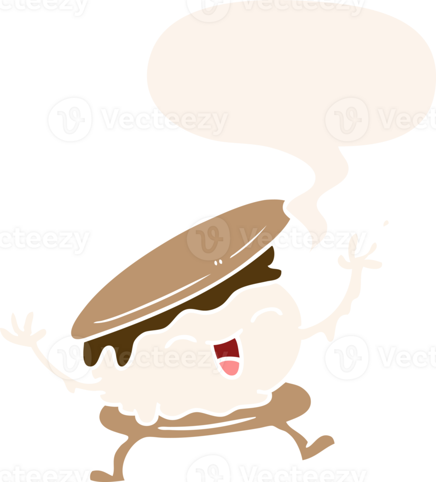 smore cartoon with speech bubble in retro style png