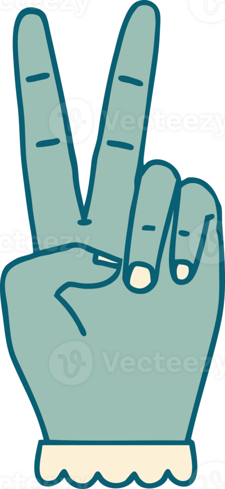 Retro Tattoo Style peace symbol two finger hand gesture png