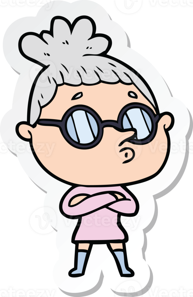 sticker of a cartoon woman wearing glasses png