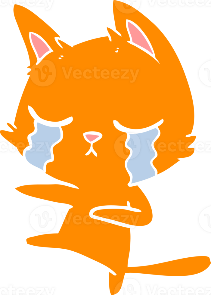 crying flat color style cartoon cat dancing png